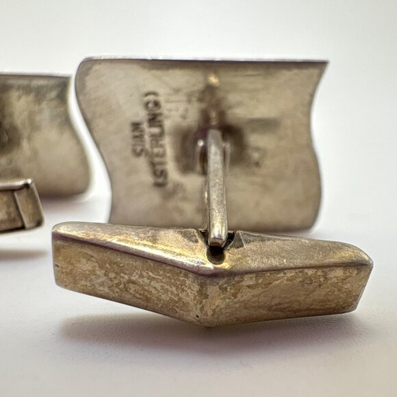 Antique Sterling Silver 925 Siam Dancing Girls Cufflinks Size 0.75" Length - Picture 6 of 11